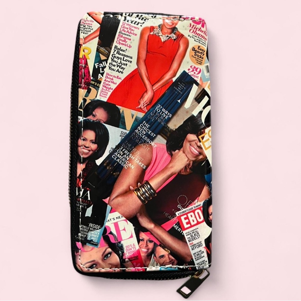 Michelle Obama Magazine Cover Collage Zip Wallet Pop Culture Clutch